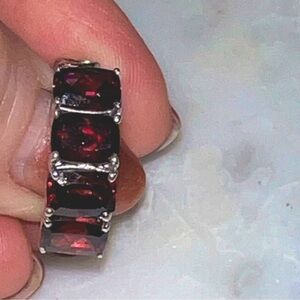 Garnet and Sterling silver filigree 4 large stone ring